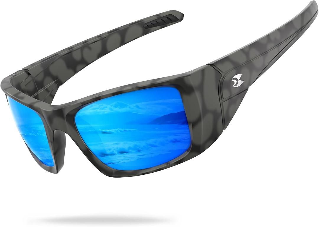 suoso Polarized Sports Sunglasses for Men, UV400 Wrap Around TR90 Frame | Ideal for Fishing, Driving, Cycling, Running, Golf; Wide Temples; Polarized Lenses Reduce Glare; Scratch Resistant; Anti-Slip