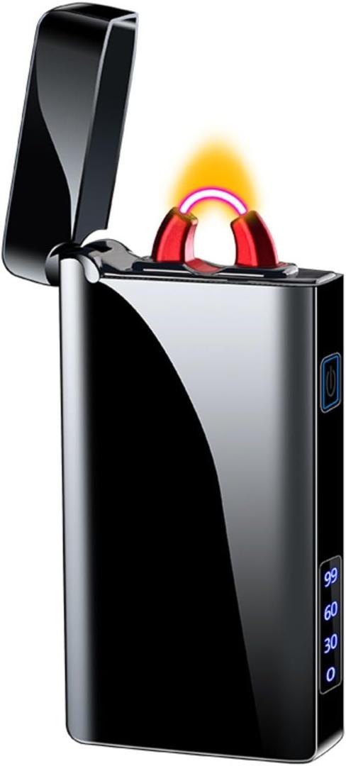Electric Lighter USB Type-C Rechargeable Plasma Arc Lighter, High Power Flame Torch Lighter Windproof with LED Battery Indication Candle, Incense, Camping Gifts (Ice Black, 220mAh)