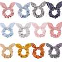 Yaomiao 12 Pieces Bow Hair Scrunchies Bunny Ear Scrunchies for Bow Silk Bowknot Bobbles Elastic Hair Ties Ropes Ponytail Holder for Women(Wave Point)