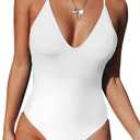 Women's One Piece Swimsuit Sexy V Neck Cross Back Bathing Suit High Cut Backless Swimwear (Large, White)
