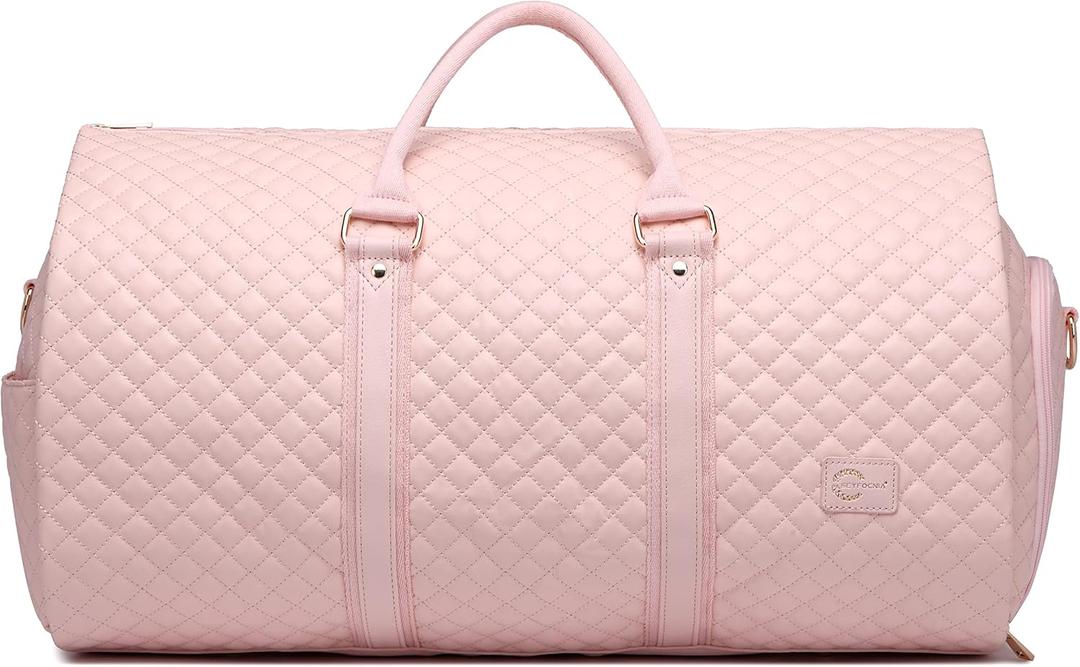 Convertible Carry on Garment Bag for Women,Leather Garment Bags for Travel with Shoe Pouch 2 in 1 Hanging Suitcase Suit Bag for Women Travel Bags for Women Duffle Bag Garment Bag Gifts for Women Pink