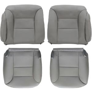 Priprilod Gray Leather Driver & Passenger Bottom Seat Cover & Top Lean Back Compatible with Chevy Suburban Tahoe Silverado 1500 2500 3500 Compatible with GMC Sierra Yukon 1995 1996 1997 1998 1999