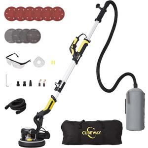 Drywall Sander with Vacuum Attachment, 780W 6.5A Popcorn Ceiling Removal Tool Machine, Auto Dust Absorption, 7 Variable Speed, LED Light, 10pcs Sanding Discs, Wall Sander for Popcorn Ceiling (T-shape Handle-yellow)