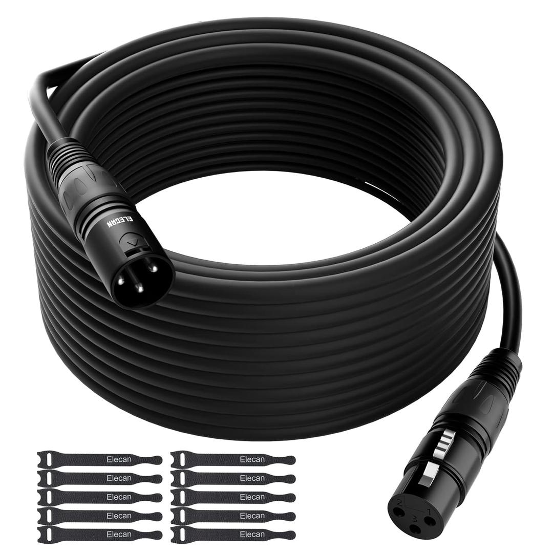 XLR Cable Microphone Cable 50 Feet,Elecan Heavy Duty Balanced XLR Speaker Cable (From 25-200FT) 3-Pin Shielded Male to Female Mic Cord,DMX Stage Lighting Patch Cable for Speaker Systems Mixer+10 Ties (50FT)