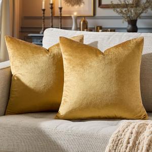 GIGIZAZA Golden Throw Pillow Covers 24x24 Decorative Velvet Cushion Covers Pack of 2 Pillowcase for Sofa