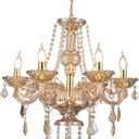 Luxury Amber K9 Crystal Chandelier 6-Light Candle Style Modern Pendant Ceiling Fixture Compatible with E12 Bulbs for Living Room Dining Room Bedroom Hallway Entry (6 Lights)