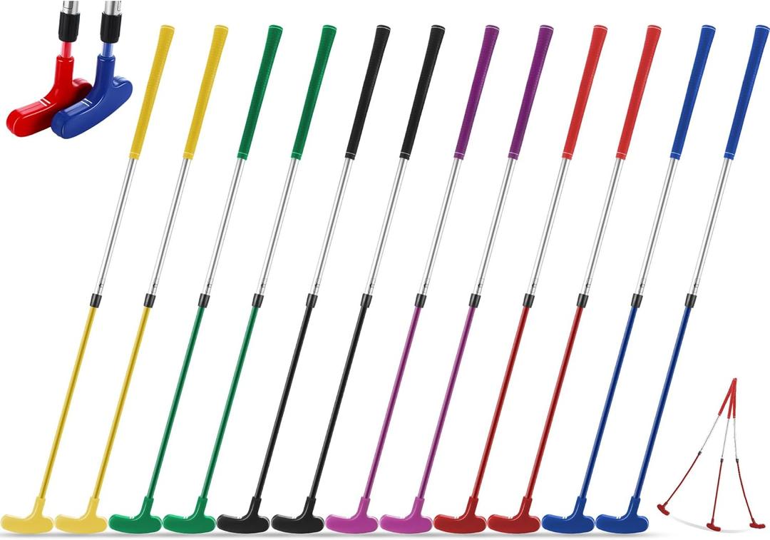 Syhood 12 Pieces Adjustable Golf Putters 6 Colors Two Way Retractable Golfball Putters Adjustable Length Aluminum Alloy Bulk for Right or Left Handed Kids Teenagers Mini Clubs