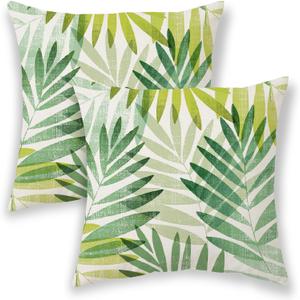 BETGINY Summer Outdoor Pillow Covers 18x18 Inch 2 Pcs, Tropical Olive Green Sage Green Palm Leaves Decorative Throw Pillows,Leaf Farmhouse Decor Pillowcase Linen Cushion Cover for Home Couch Sofa Bed