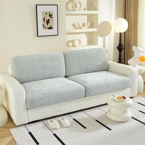 WEYOND Couch Cushion Covers Individual Large Super Stretch Chenille (Softer Version) Sofa Cushion Covers, Couch Seat Covers Couch Slipcovers Furniture Protector (2 Piece, Light Grey)