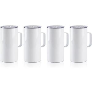 PYD Life 4 Pack Sublimation Blank Tumblers 20 OZ White Mugs with Handle,Stainless Steel Coffee Travel Cups with Sliding Lid for Mug Tumbler Heat Press Sublimation Oven Printing