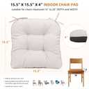 RACE LEAF Indoor Chair Cushions 2 Pack, Tufted Memory Foam Dining Room Chair Pads with Ties and Non-Slip Backing, Kitchen Seat Cushions 15.5" X 15.5" Light Gray