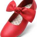 DREAM PAIRS Girls Ballerina Flats Mary Jane Front Bow Dress Shoes (13 Little Kid, Red)