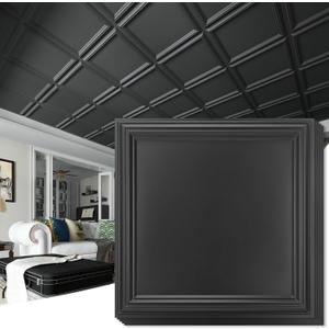 Art3d 24-Pack Drop Relief Ceiling Tiles for Home, Office & Commercial Space, 24 x 24in PVC Waterproof 3D Wall Panels Cover 96 Sq. Ft, Black