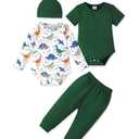 NZRVAWS Newborn Baby Clothes Baby Boy Clothing Set Green Jumpsuit Romper 4 Pieces Bodysuit Fall Summer Spring Coming Home Outfits