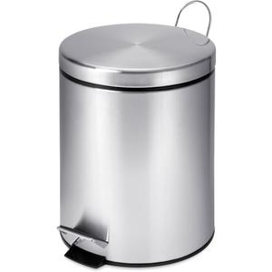 Honey-Can-Do Mini Stainless Steel Trash Can with Lid and Foot Pedal, 5-Liter Small Garbage Bin for Bathroom or Office, Silver