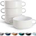 Kook Soup Crocks, Ceramic Bowls, Broil, Oven, Microwave and Dishwasher Safe, with Handles, For Casserole, Pasta, Cereal, 18 oz, Set of 4 (Coconut White)
