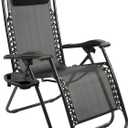 Zero Gravity Chair with Cup Holder & Removable Pillow, Adjustable Reclining Outdoor Patio Folding Chairs for Adults Portable Lounge Chair Furniture for Poolside, Lawn, Beach, Camping, Black