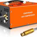 GOYOJO PCP Air Compressor, Max 4500 PSI / 300 Bar, Fast Fill for Airguns or Paintball Tank, Auto Shut-Off, Dual Power Car 12V DC or Home 120V AC, Built-in Cooling Fan, 300W Portable Pcp Pump