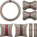 Steering Wheel Cover 7-Piece Car Comfort Kit - Premium(14-15.5 Inch) with 2 Headrest Pillows, 2 Lumbar Cushions, 2 Seat Belt Covers - No-Slip Grip & Easy Snap-On Installation, Beige