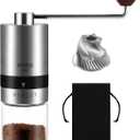 VEVOK CHEF Manual Coffee Grinder Stainless Steel Burr Grinder 6 External Adjustable Setting Vintage Hand Coffee Grinder Portable Hand Crank Conical Coffee Bean Grinder Mill for Home,Camping (Silver)