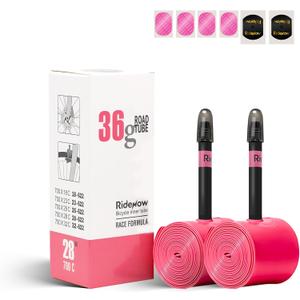 Ridenow 2-Pack Bike Inner Tube for 700/18C-28C, 700/18C-32C,700/28C-38C with 45/65/85 mm Metal &TPU Presta Valves for Road Bikes, Super Light Puncture Resistant (Include Patch Repair Kits)