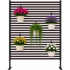 OTOSUNNY 47" W x 71" H Metal Outdoor Privacy Screen with Stand,Brown