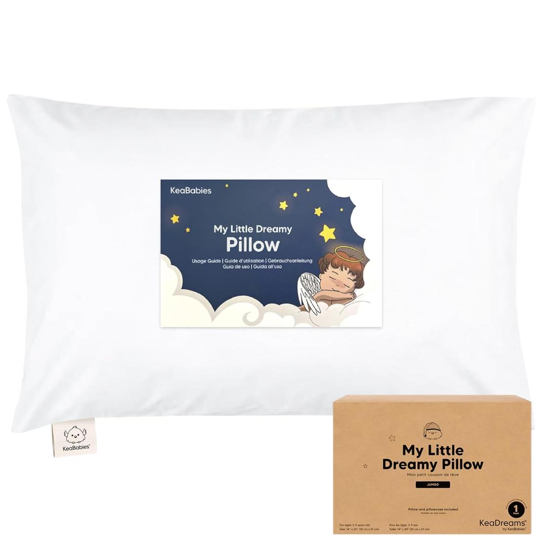 KeaBabies Toddler Pillow with Pillowcase, Jumbo 14X20 - Soft Organic Cotton Toddler Pillows for Sleeping - Machine Washable - Perfect for Travel, Toddler Bed Set (Soft White)