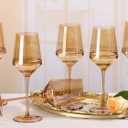 Physkoa Brown/Amber Wine Glasses Set of 6-15oz Hand Blown Crystal Colored Wine Glasses with Long Stem, Wedding, Birthday, Valentine's Day Glassware