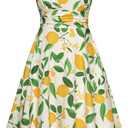 Belle Poque 2026 Summer Dress for Women Spaghetti Strap Flowy Midi Beach Sundress Vintage Wedding Guest Cocktail Dress (Medium, Apricot-lemon Print)