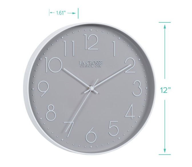 La Crosse Clock Co. 12-inch Everly Gray Silent Quartz Analog Clock, 404-3831-Int