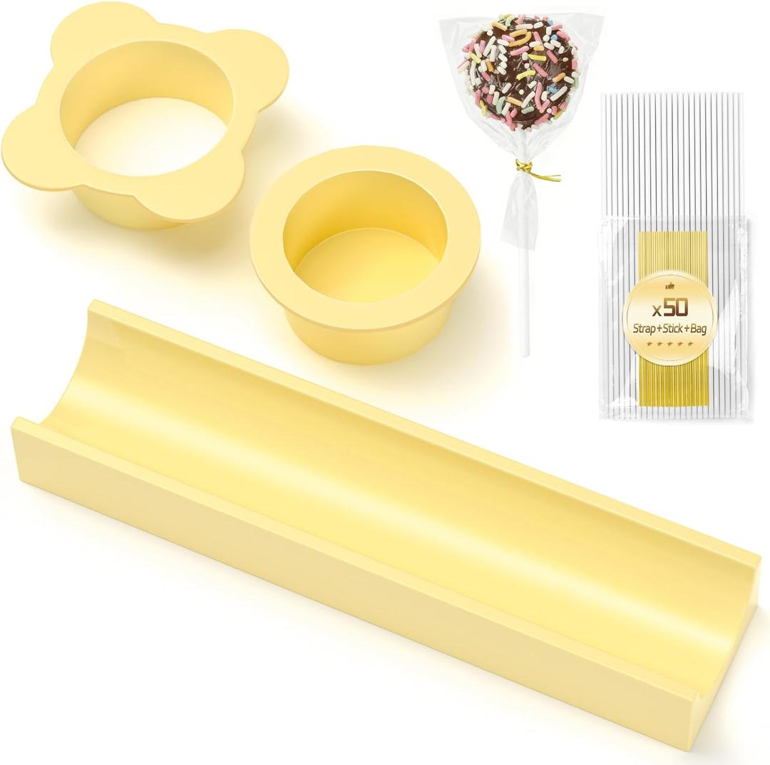 2 x Circle Cake Pop Mold for Baking with 50PCS Cake Pop Sticks Bags Ties,Baking Molds for Birthday Wedding Baby Shower Kids Party Desserts-Yellow