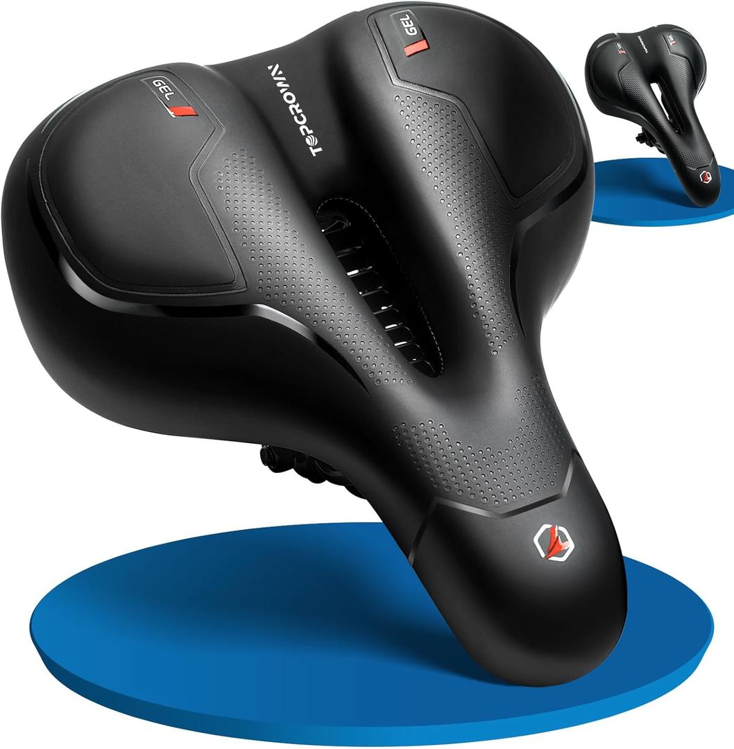 Topcrown Bike Seat, Comfort Wide Bicycle Seat for Men Women, Waterproof Bike Saddle with Dual Shock-Absorbing Balls & Memory Foam Cushion Fit for Mountain, Road, Stationary, Exercise Bike