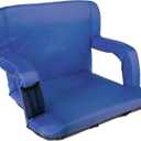 Wide Reclining Stadium Seat Cushion with Back Support, Armrests, 6 Adjustable Positions and Carry Straps - Portable Stadium Seats and Bleacher Chairs with Back and Cushion by Home-Complete (Blue)