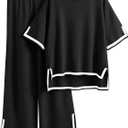 Imily Bela Womens Plus Size Lounge Sets 2 Piece Outfits Short Sleeve Pullover Tops Wide Leg Pants Summer Travel Outfits (Black, XXXL)