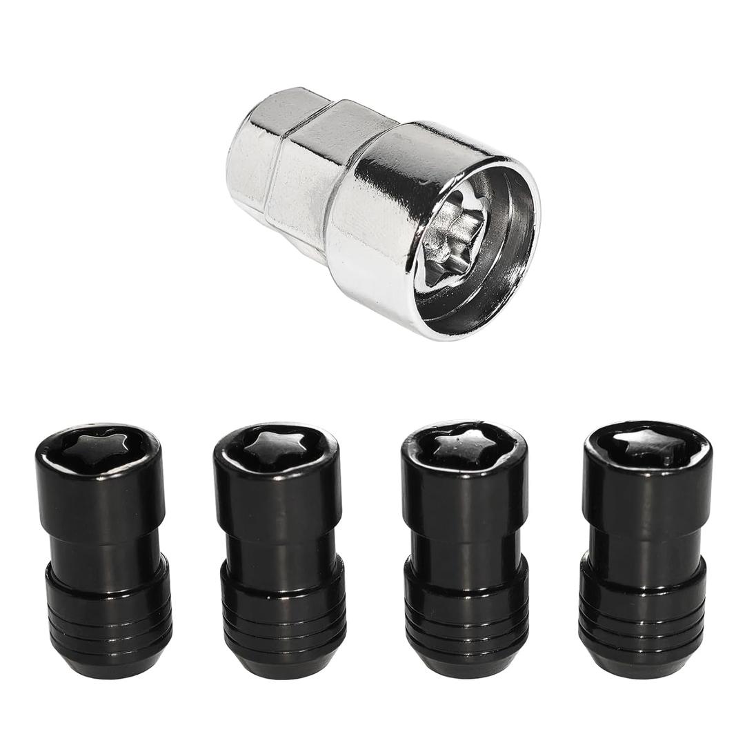 Black Wheel Locks Lug Nuts for Cars (M14X1.5 Thread Size, 1.57 inch Height, 60 Degree Cone Seats) - Set of 4 Locks and 1 Key