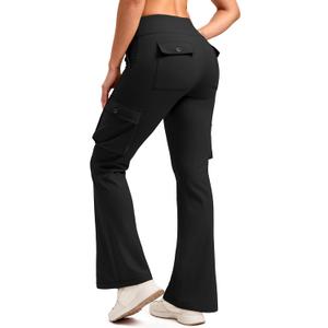 G Gradual Women's Fleece Lined Cargo Pants 6 Pockets Bootcut Water Resistant Winter Flare Leggings for Work, Hiking, Travel (Black, 28" Height: 5'2" or under, S)