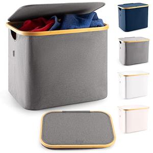Lonbet – Storage Box With Lid – 50 L – All In One Wardrobe Storage Organiser – Storage Basket for Organising – Versatile Use: Laundry Basket and Clothes Toys Bathroom Organiser Grey