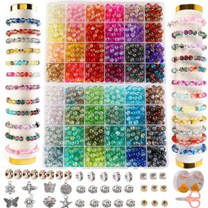 XJRLUK Glass Beads Bracelet Making Kit,1350PCS 48 Colors 8mm Crackle Glass Beads for Jewelry Making, Crystal Glass Round Beads Friendship Bracelet kit for DIY Crafts Gifts