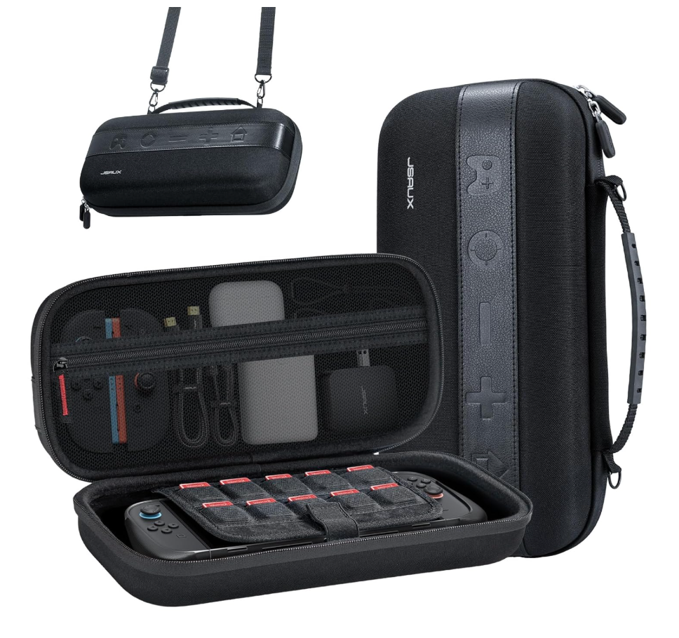 JSAUX Carrying Case for Nintendo Switch 2 (2025), Large Capacity Hard Shell Travel Case with 20 Game Card Slots, Storage Bag for Switch 2 and Accessories | Portable & Durable Protective Shell – Black