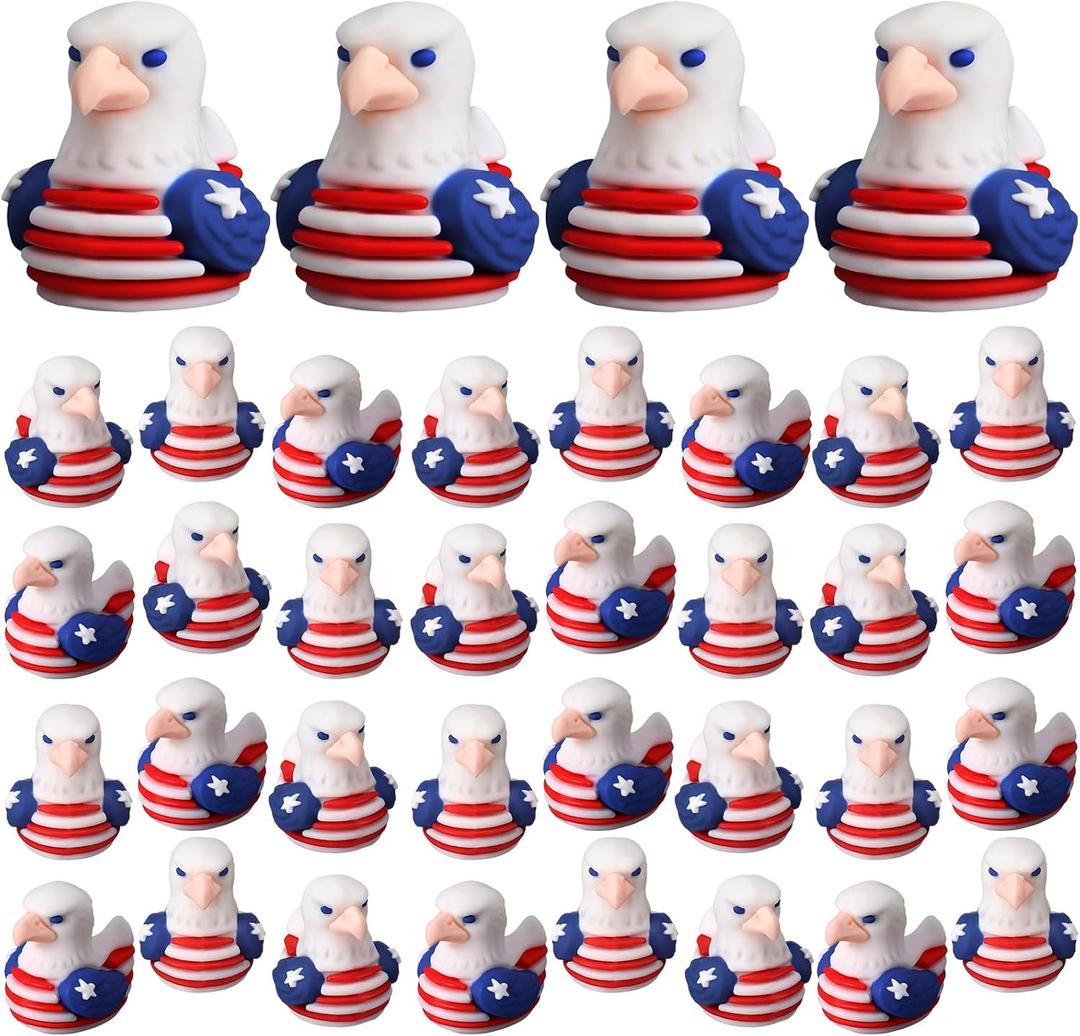 Soulchen 100 Pcs 4th of July Mini Patriotic Eagle Duck Figurine Bulk Mini Veteran Duck 250th Anniversary Independence Day Tiny Animal Figurine Bald Eagle for 4th of July Home Office Desk Hide and Seek