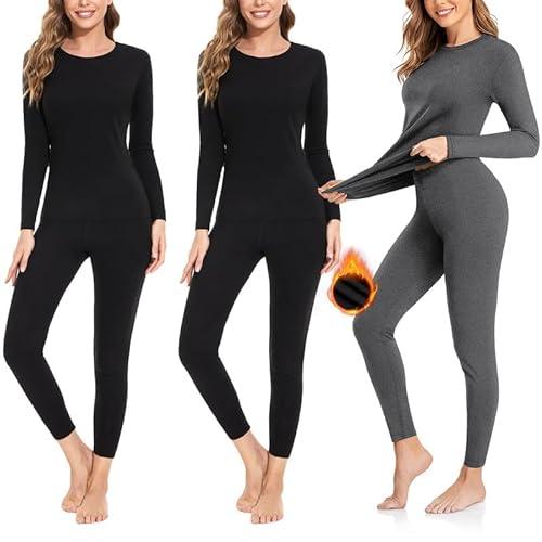 SIMIYA Thermal Underwear Set for Women Long Johns with Fleece Lined Long Sleeves Base Layer Set Top Bottom XS