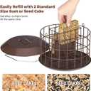 Kingsyard Squirrel Proof Suet Feeder, Cage Bird Feeders for Outdoors Hanging, All Metal, Double Suet Cake Capacity, Tray & Weatherproof, Brown