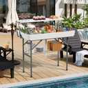 Portable Ice Cooler Table with Drain  2-Tier Folding Table with Shelf and Skirt, Suitable for Indoor & Outdoor Use