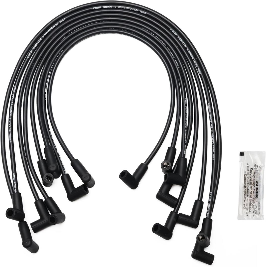 8.0mm Black Silicone Ignition Spark Plug Wire Set with HEI Distributor Compatible with Chevy GMC Small Block SBC Valve Cover Wires 265 267 283 302 305 307 327 350 400
