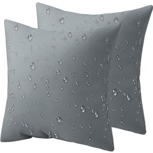 Phantoscope Pack of 2 Premium Dual Usage Outdoor Pillow Inserts, Waterproof Throw Pillows No Cover Needed, Colorful Decorative Couch Sham Cushion Stuffer Patio Couch Tent, Gray 20 x 20 Inches
