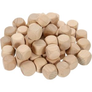 uxcell 100 Pcs Blank Wooden Dice, 20mm/0.79inch Unfinished Wooden Cube Rounded Corners Square Block for DIY Craft Projects
