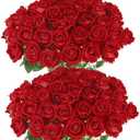 Hananona 50 Pcs Artificial Roses in Bulk, Fake Silk Red Roses Realistic Roses for Wedding Centerpieces Flower Arrangement Home Decor (50, Red)