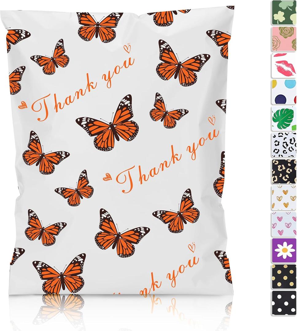 JinRuiKJ Thank You Poly Mailer 14.5x19 - 50 Pack Strong Thick Self Adhesive Mailing Bags - Cute Butterfly Printed Packaging Bags