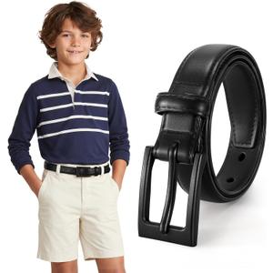 XZQTIVE Metal Free Kids Belts for Boys Hypoallergenic Leather Belt for School Uniform Casual Jeans Wear, Fit Waist: 23"-27"