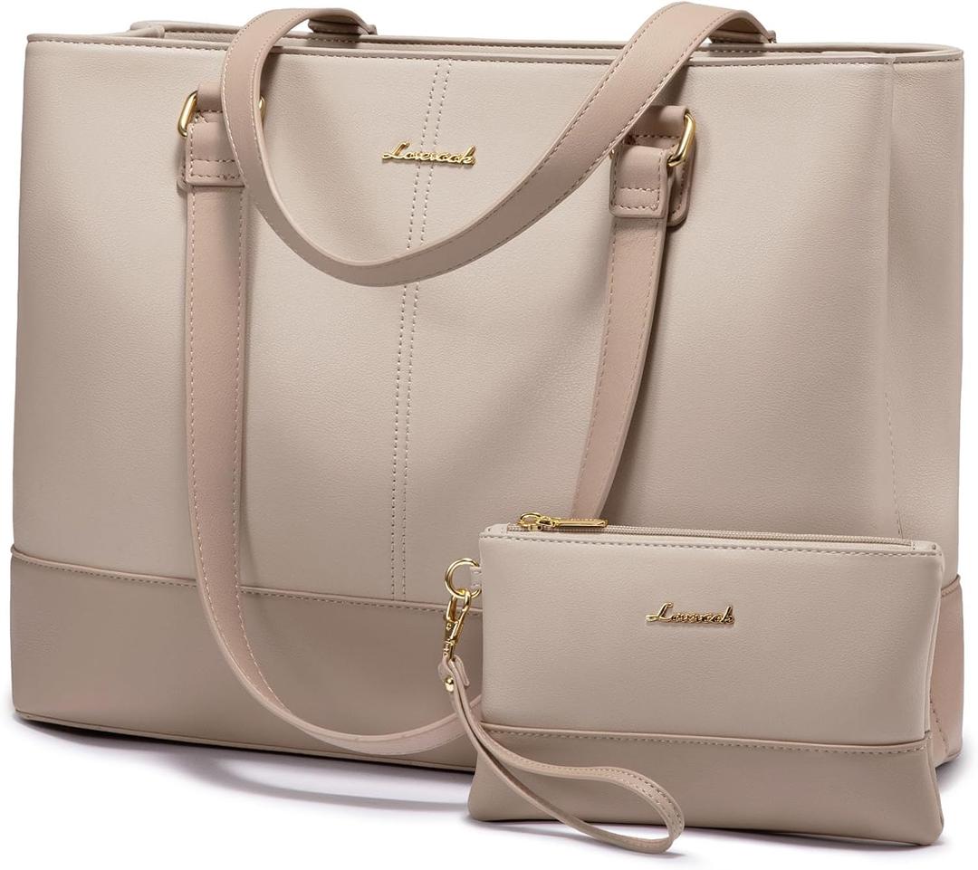 LOVEVOOK Laptop Tote Bag for Women 15.6 Inch Work Bag Leather Laptop Purse with Clutch, Large Computer Briefcase Bag for Office Business Teacher Casual